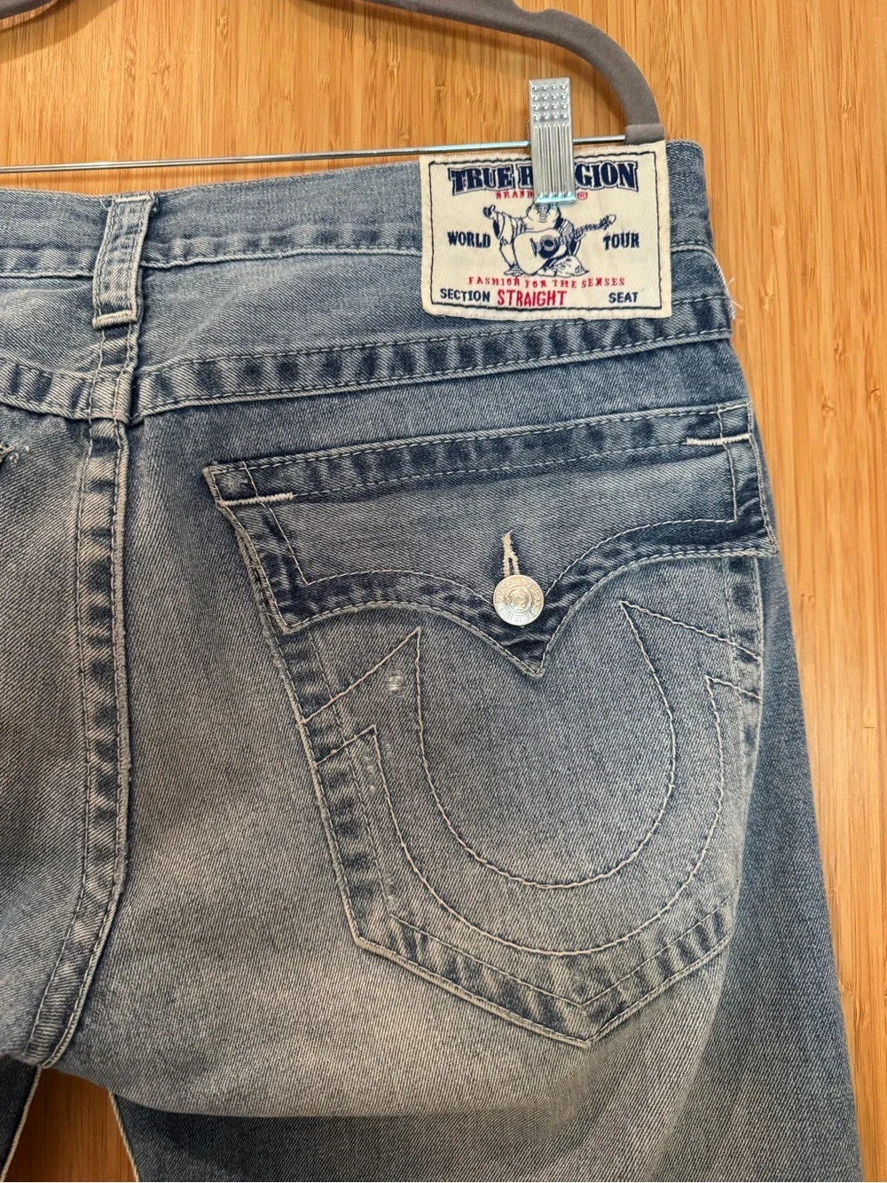 True Religion Basic Straight Leg Distressed Flap Jeans Size 33